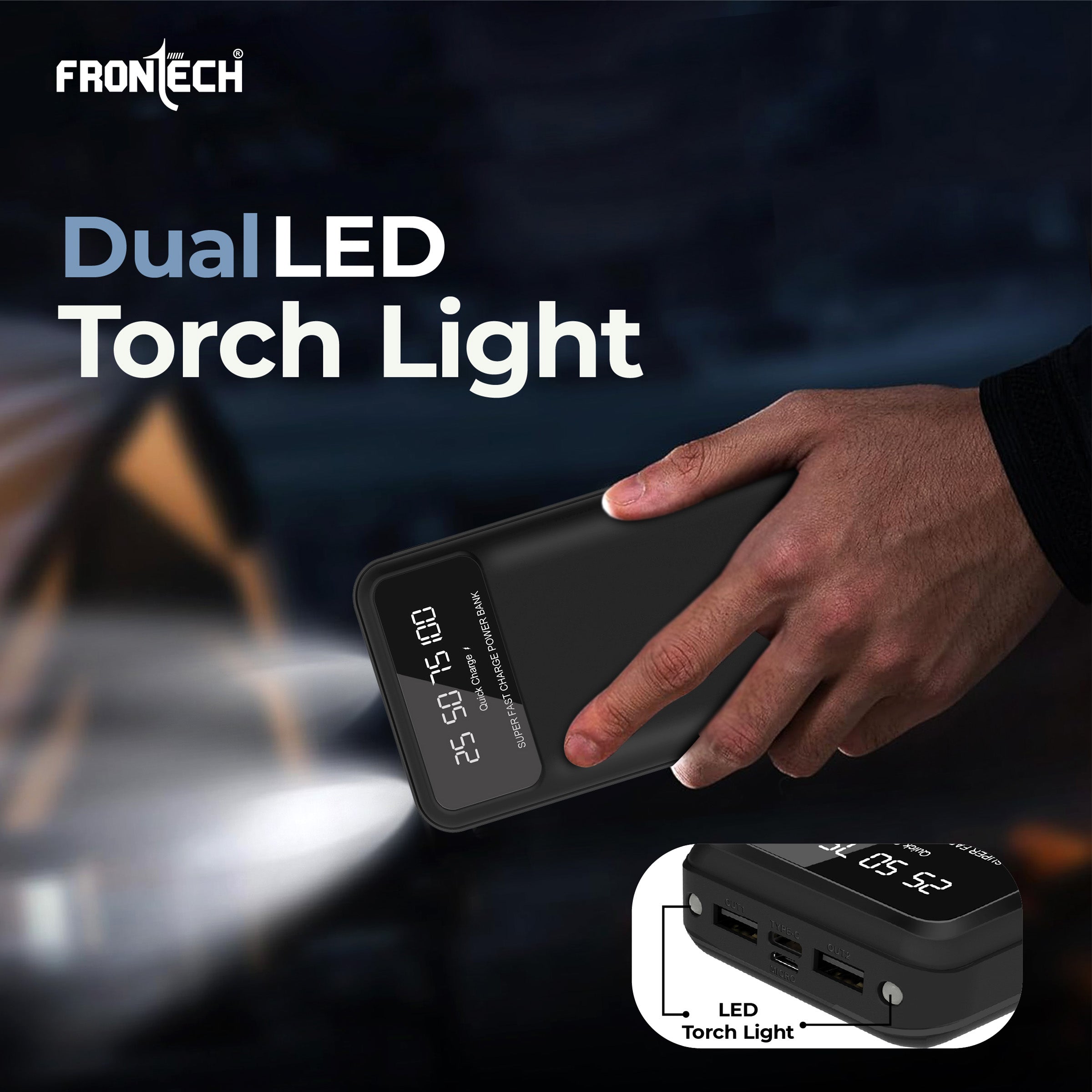 Frontech 20000 mAh Li-Polymer Power Bank with LED Indicator, Dual USB (PB-0008) Frontech 20000 mAh Li-Polymer Power Bank with LED Indicator, Dual USB (PB-0008)